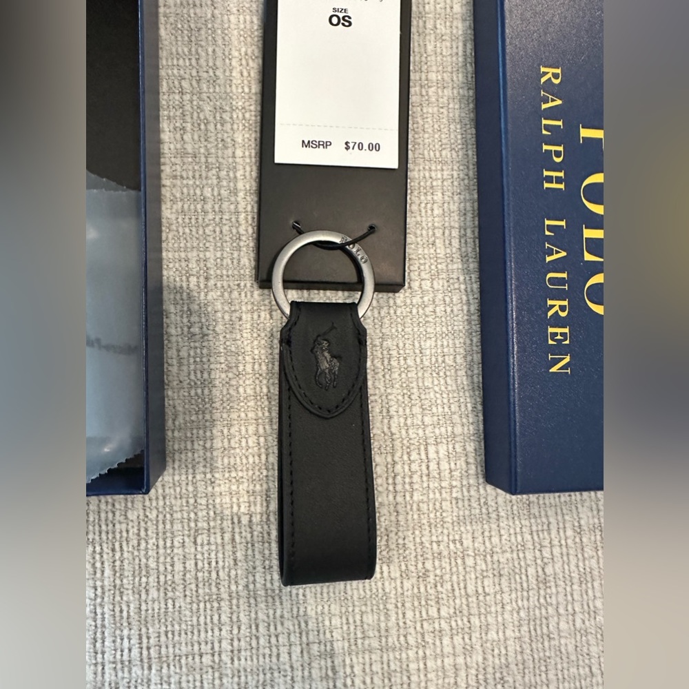 Ralph Lauren black leather key ring/key chain. NWT, never used.